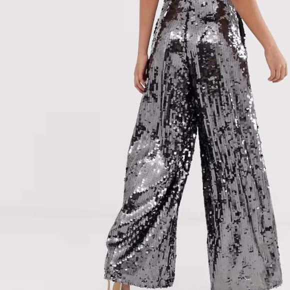 ASOS EDITION charcoal dark grey sequin wide leg flare pants - US 6 - Picture 2 of 6